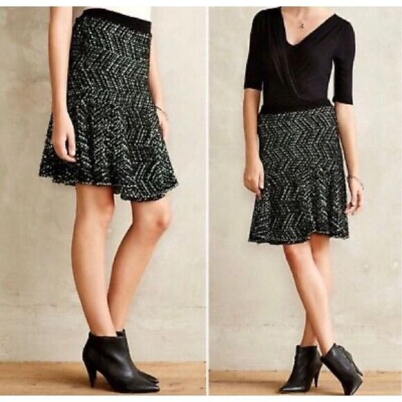 Anthropologie MOTH multi green textured  shabby Knit Skirt fit flare chic above - Picture 1 of 11